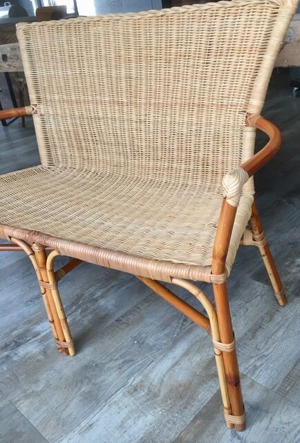 Vintage rattan armchair bench