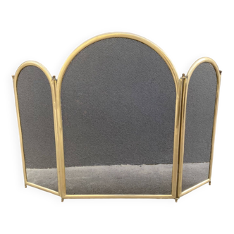 1950s brass fireplace screen, vintage oval 3-panel spark screen