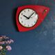 Vintage formica clock silent wall clock asymmetrical "Flash transistor red flower"