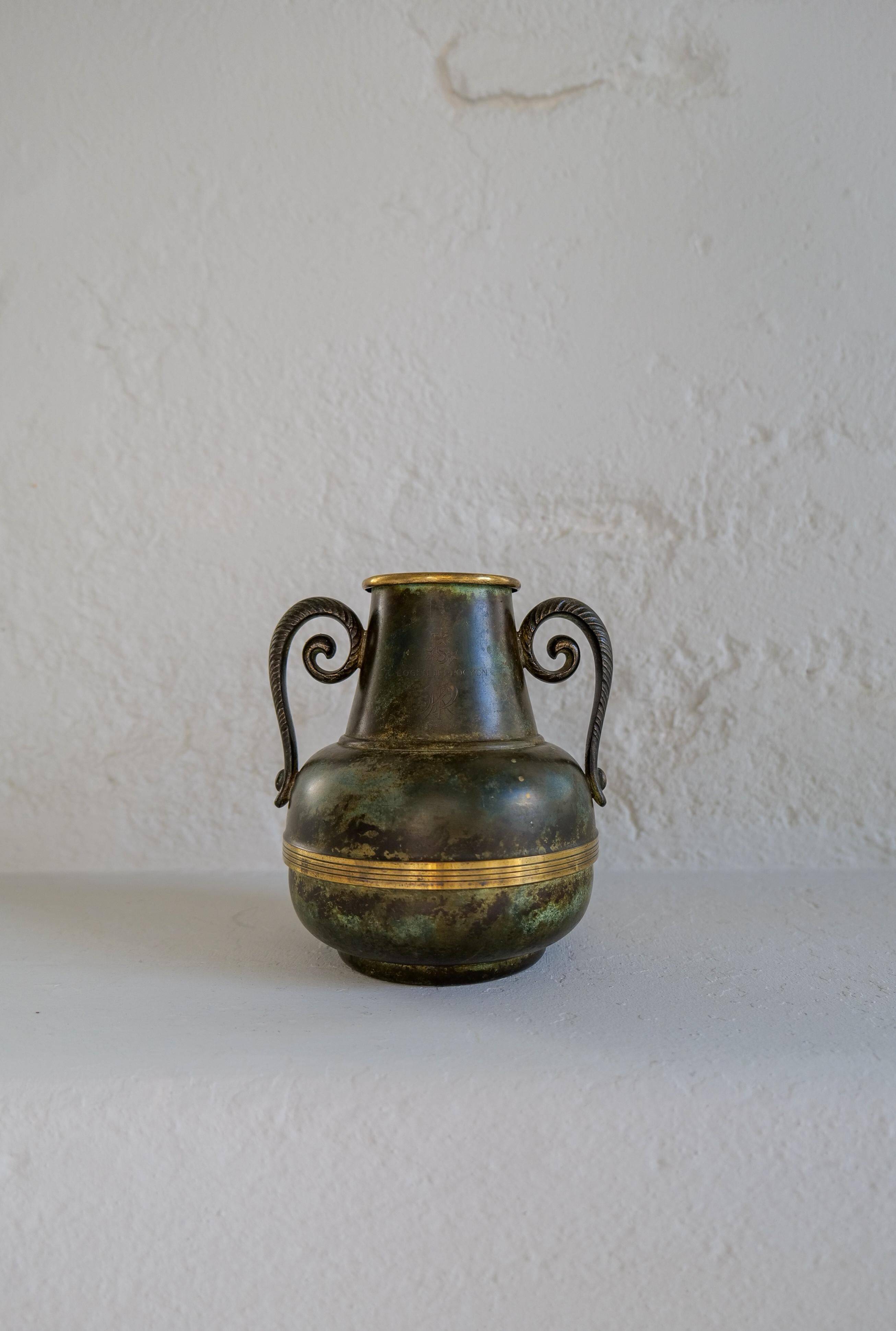 Art Deco vase in bronze and brass by SVM Handarbete, Sweden 1940s