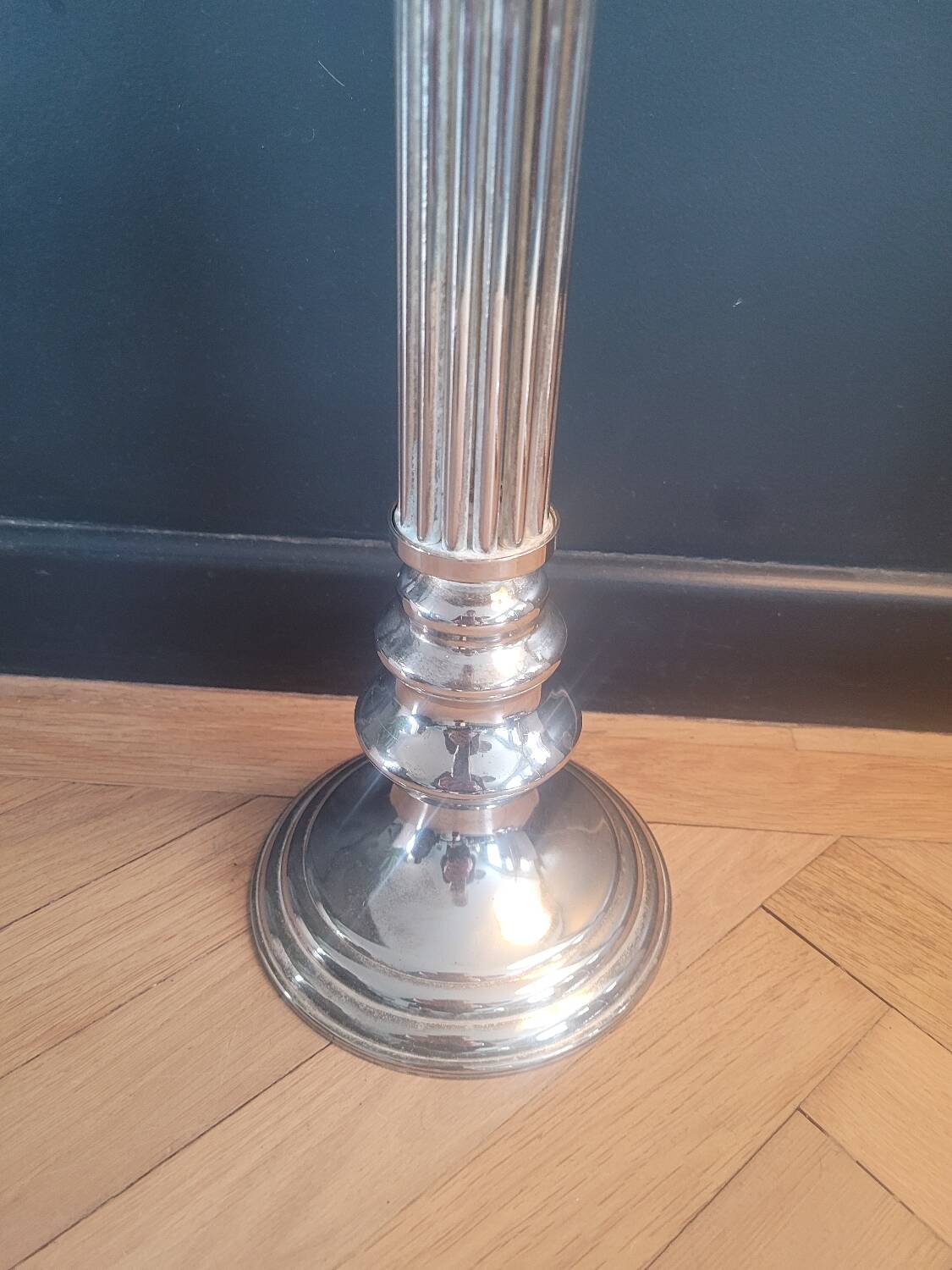 Large antique candle holder 45cm in silver metal