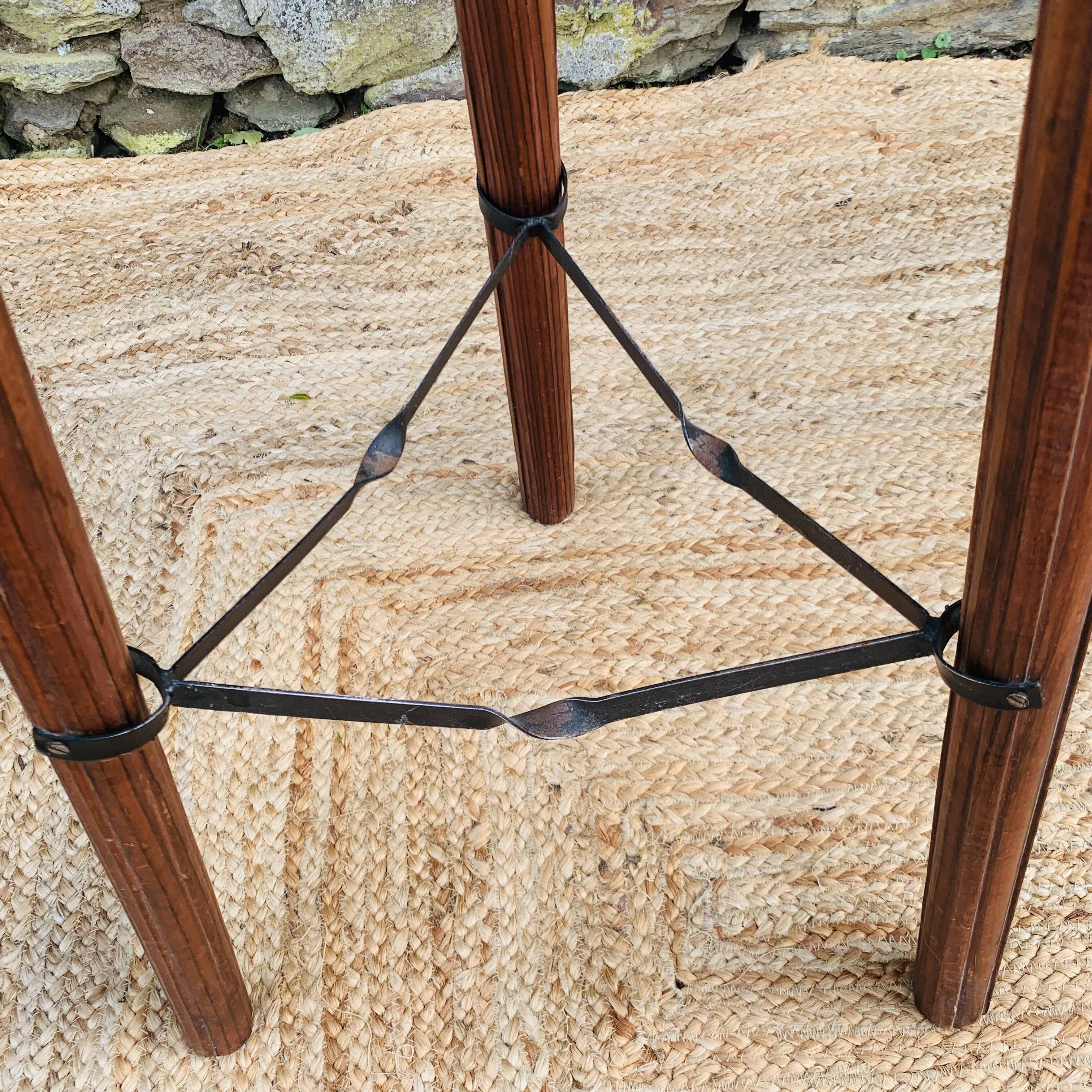 Set of 2 vintage high stools in cowhide and wood