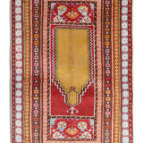 Tapis jaune en laine rouge turc fait à la main dans la région anatolienne orientale- 160x183cm
