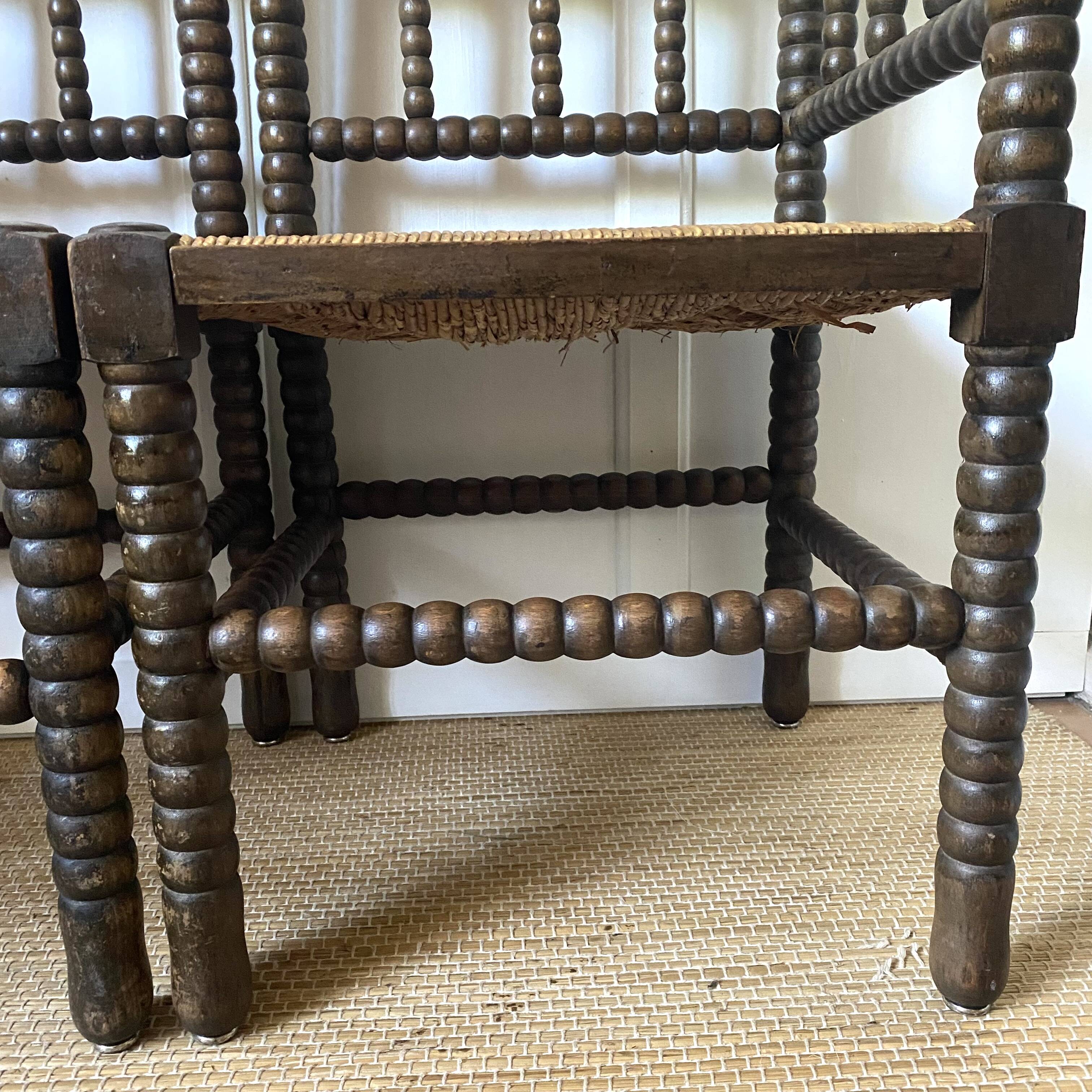 Pair of turned wood corner chairs, fireside chairs