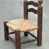 Low chair in oak and straw vintage design 60s