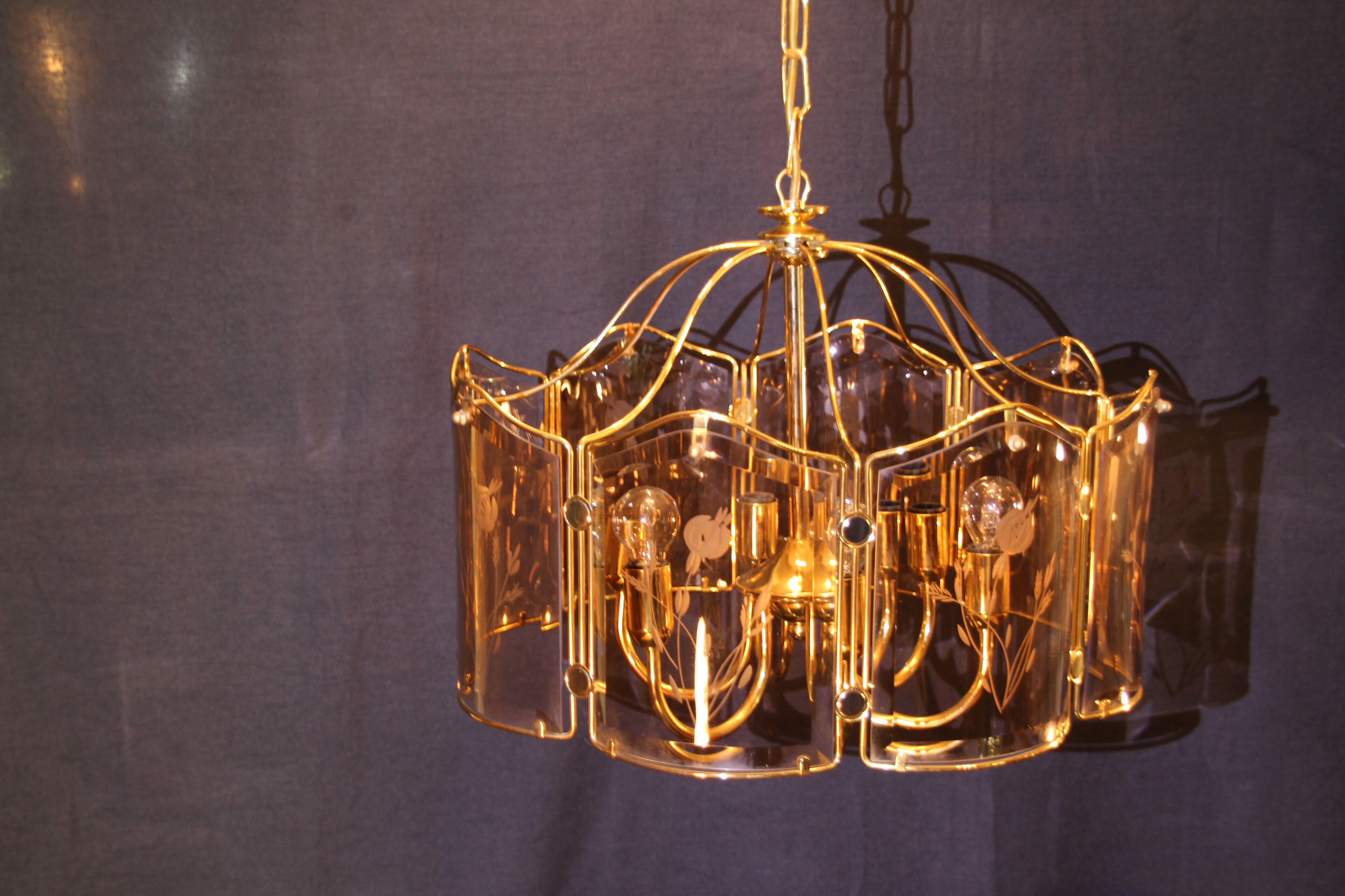 Lustre with brass sconces pair, Mid-Century Italy