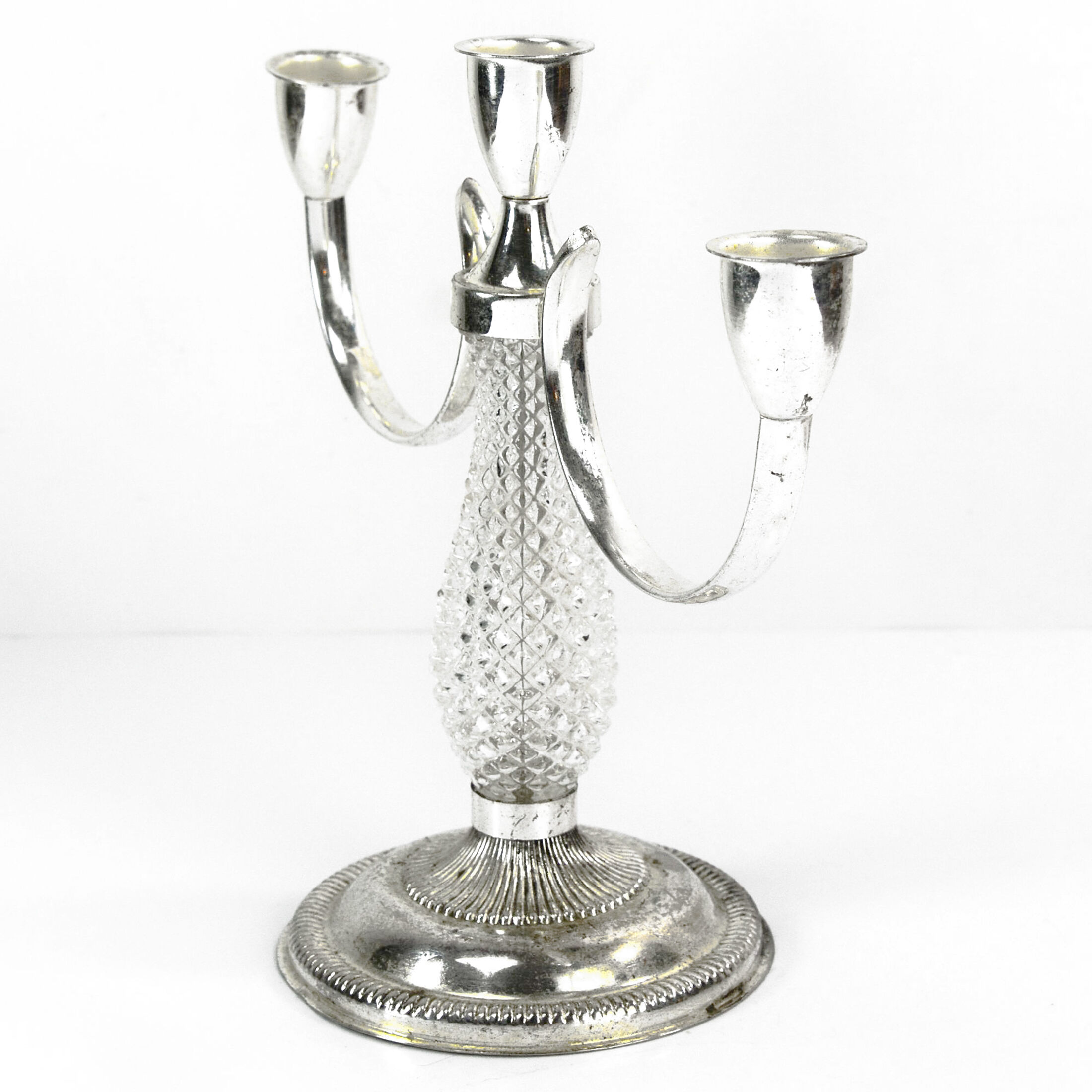 1970s three-point plated candlestick, La Pierre, France
