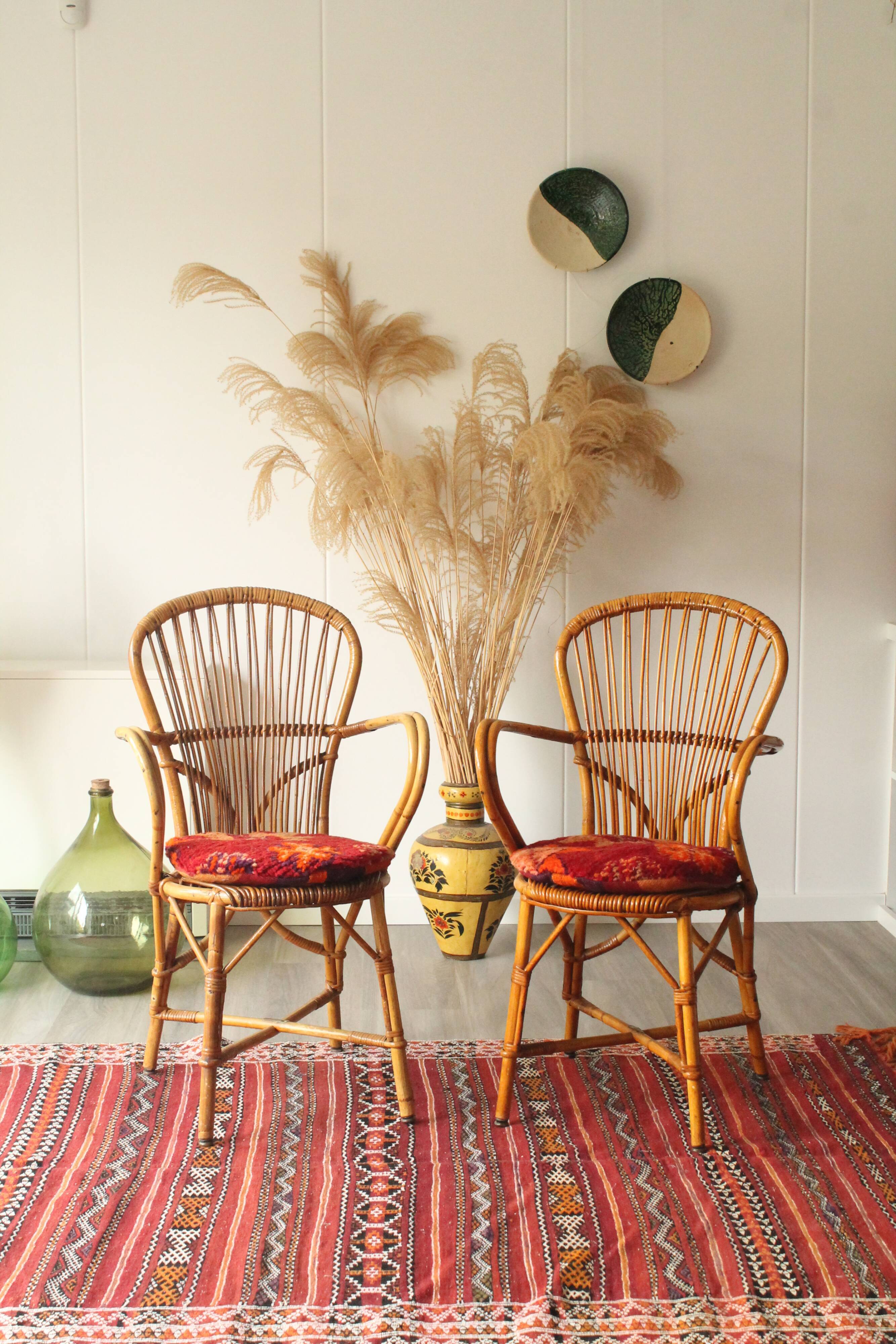 Set of 2 Audoux-Minnet chairs in rattan 60s