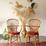 Ensemble de 2 chaises Audoux-Minnet en rotin années 60