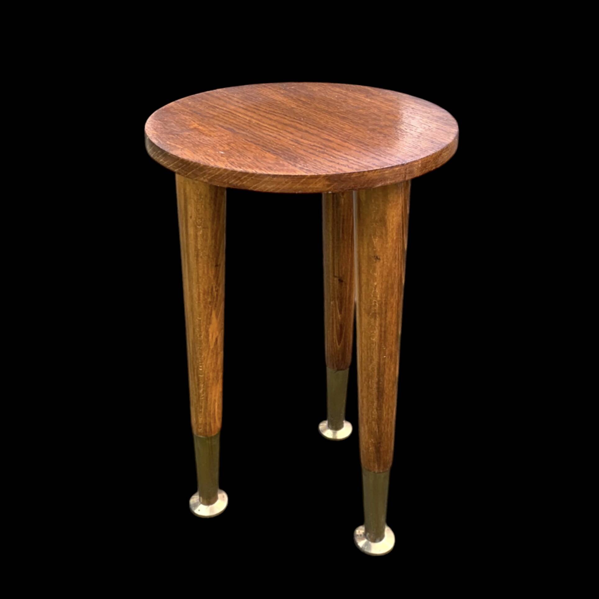 Table d'appoint vintage en bois massif et laiton – Design scandinave mid-ce