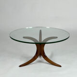 Table basse ronde en teck et verre, années 60