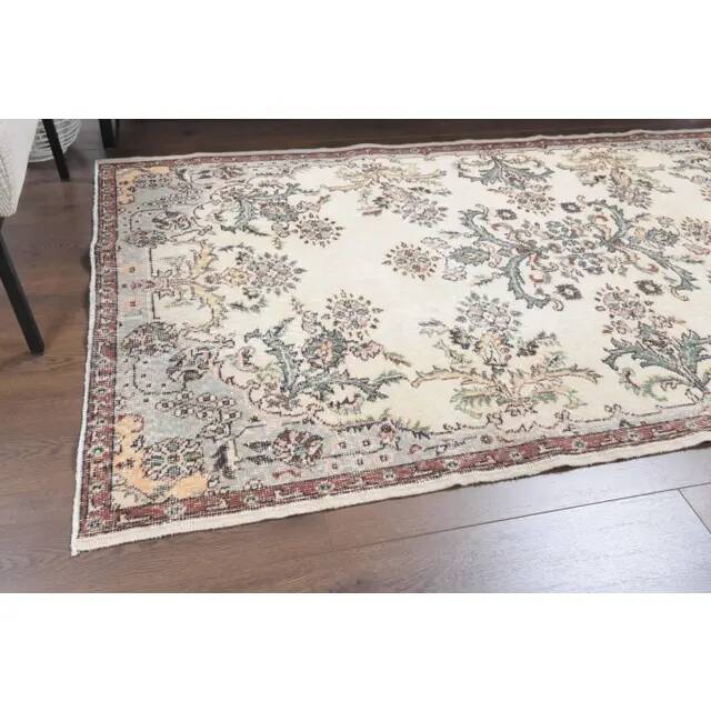 1970s Turkish Oushak Handmade Wool Cotton Beige Area Rug 120x207