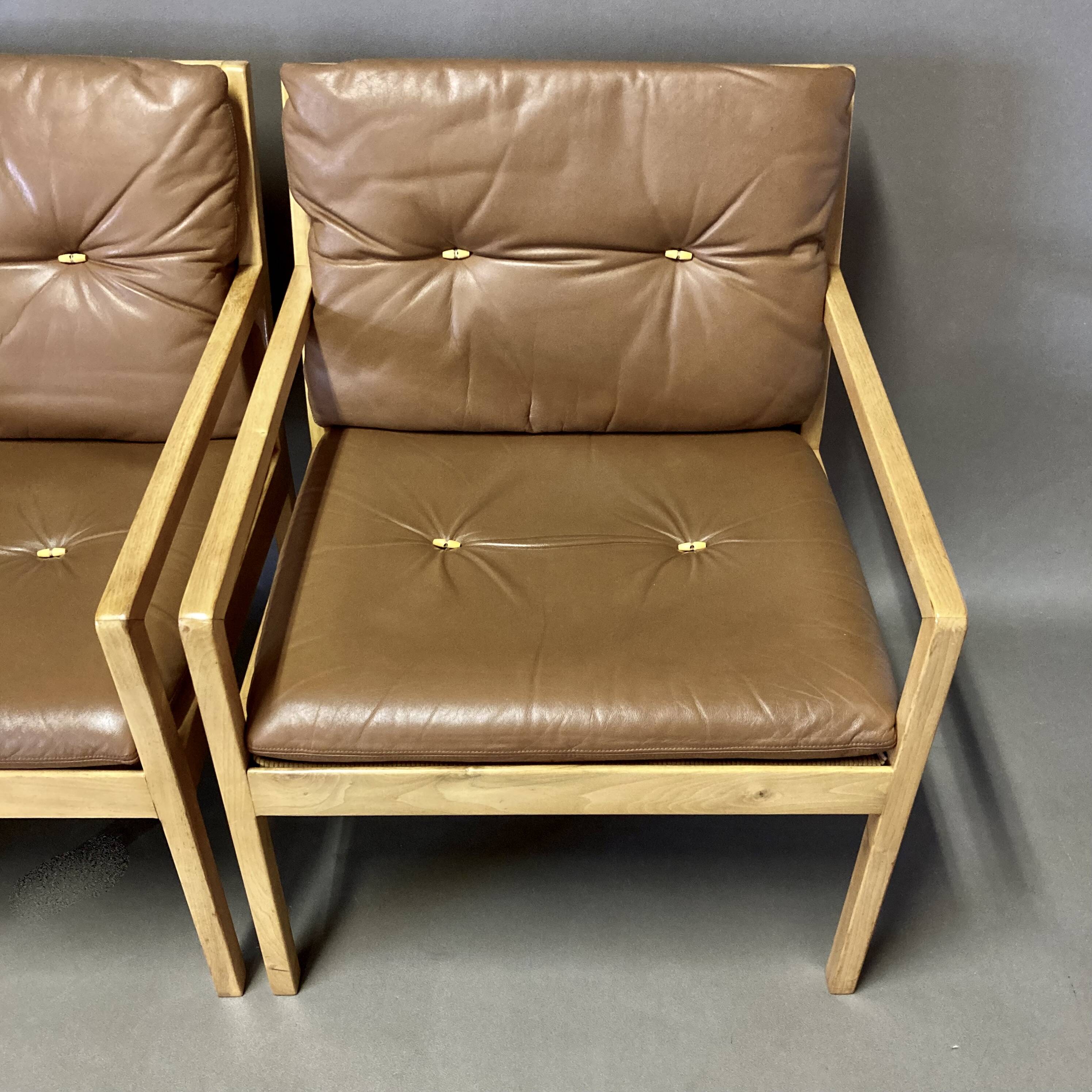 Set of three Scandinavian design leather armchairs "Bernt Petersen" 1960.