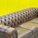 Original English Chesterfield 3-Seater Sofa – Handcrafted Brown Leather