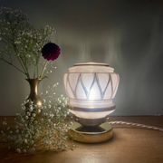 Vintage art deco globe table lamp in pink and gold glass