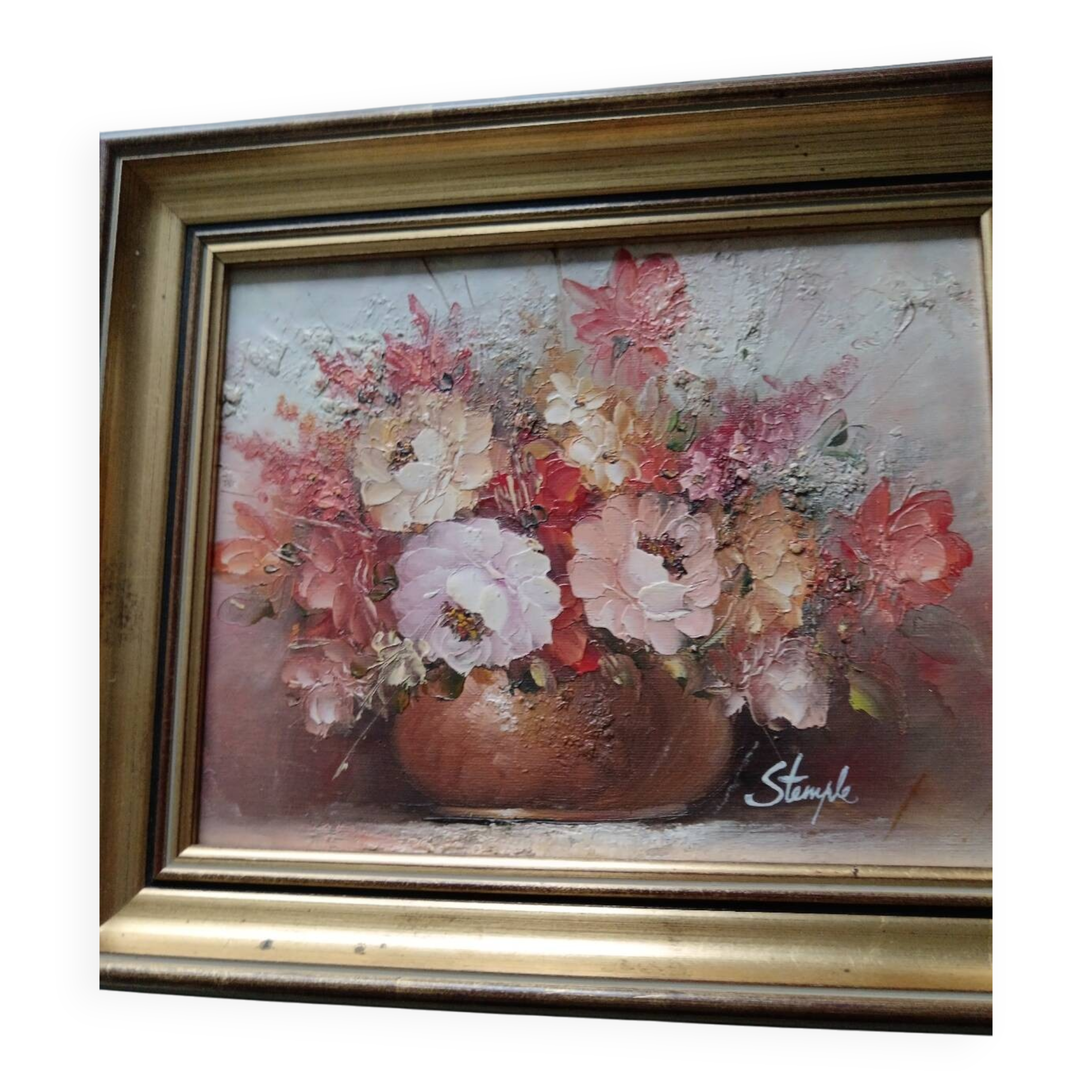 Oil of a bouquet and its lovely frame