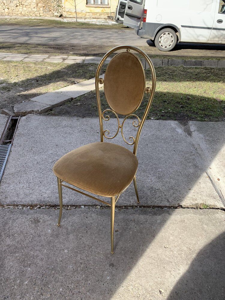Vintage italian brass dining chairs and table by paolo salice, 1970s, set of 5