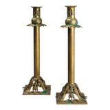 Pair of Antique French copper candlesticks in Baroque style, 1900s
