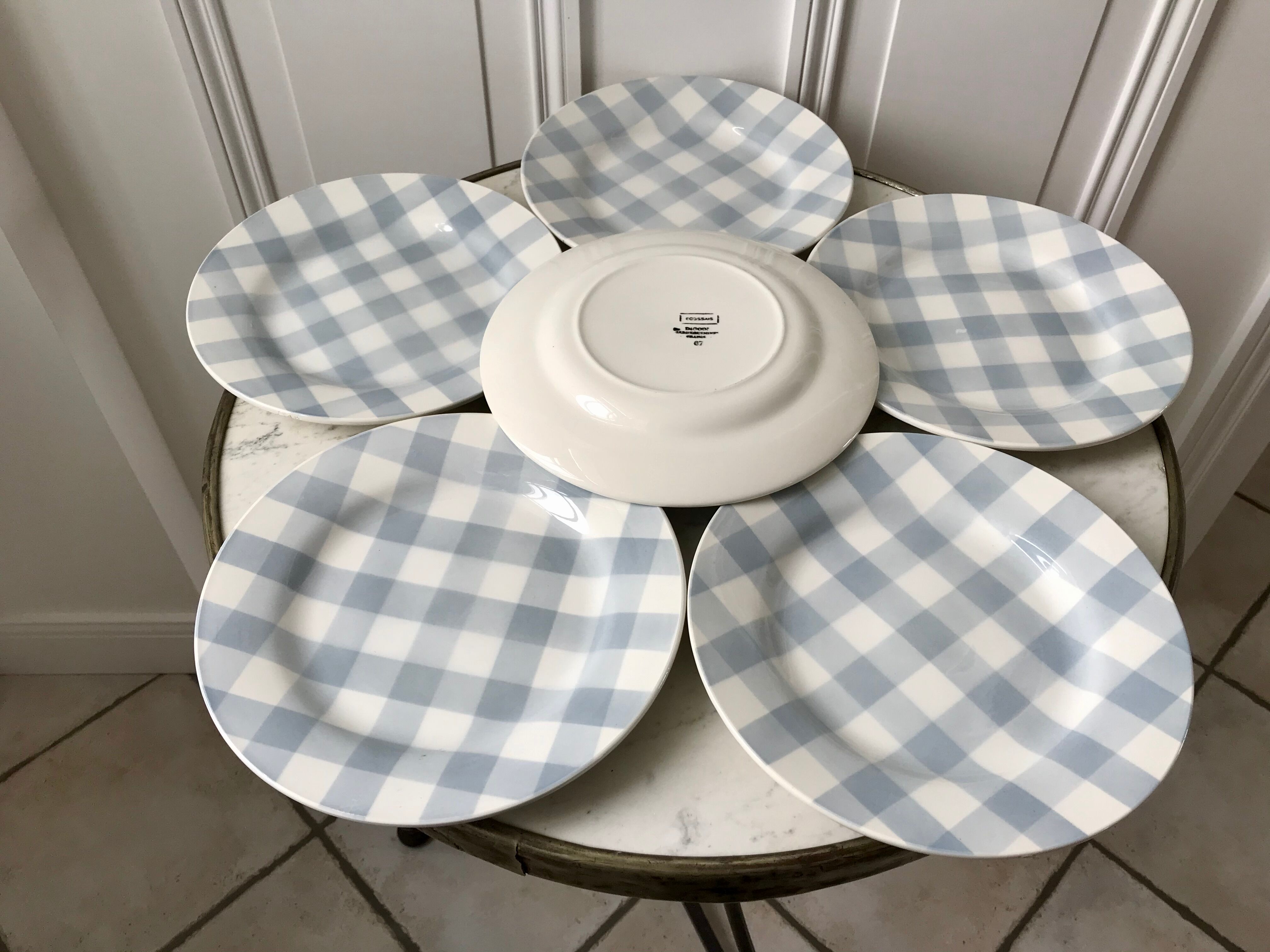 Set of 6 flat plates digoin sarreguemines model "scottish" sky blue 40s-50s