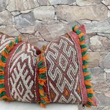 Housse de coussin vintage en laine berbère : coussin marocain, motif Boujad