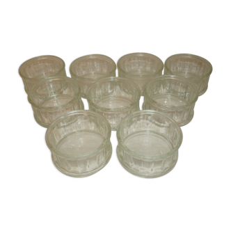 9 ramekins in vintage pressed and molded glass