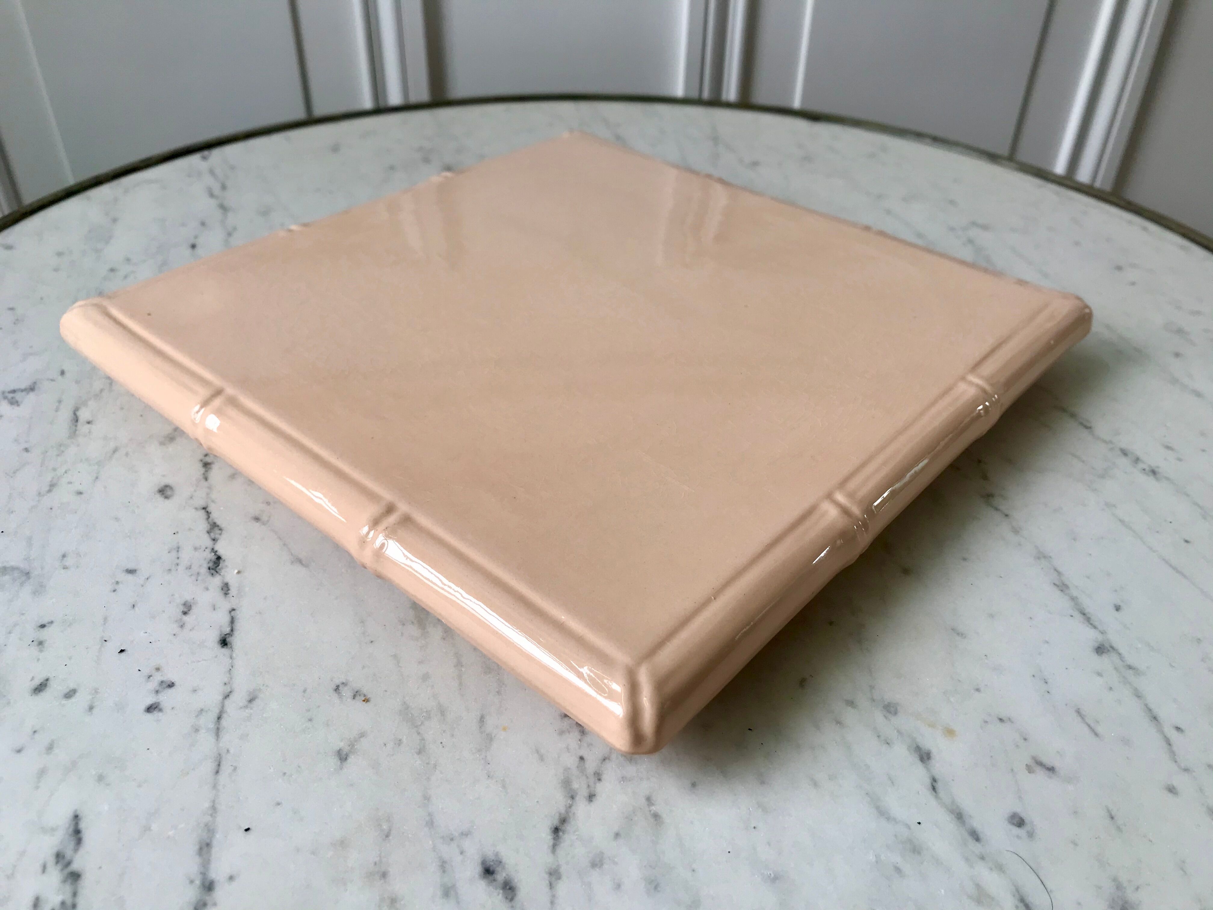 Pink earthenware trivia with bamboo effect Digoin Sarreguemines 50s