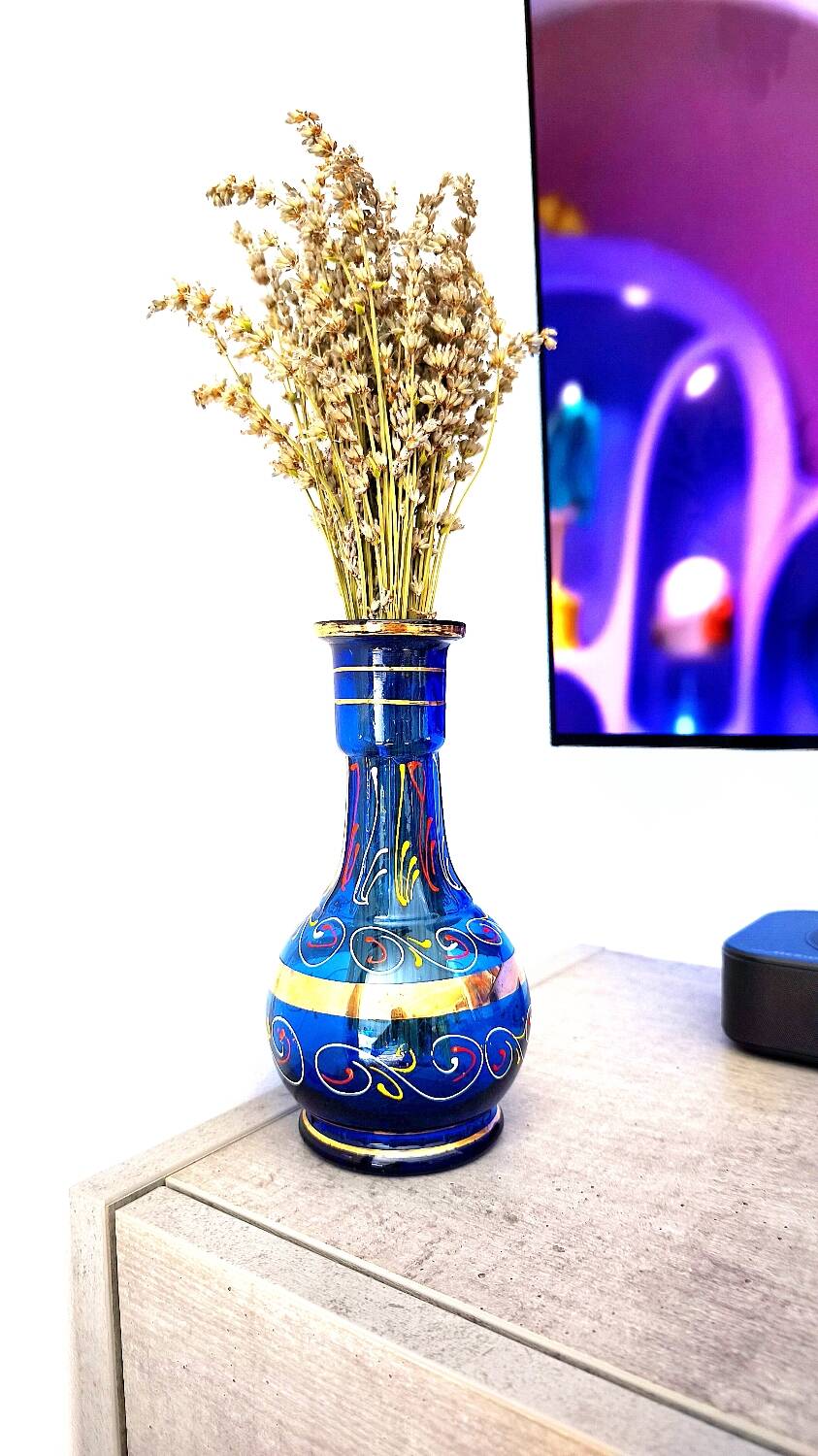 Vase en verre bleu