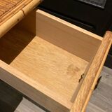 Hairdresser, vintage rattan desk, in the style of Audoux Minet.