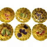 Set of 6 dessert plates in barbotine various fruits sarreguemines france