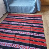 Traditional rustic red wool rug with stylized design and stripes, authentic hand-woven 160x230cm