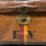 Antique brown travel case with wooden slides from the early 1900s
