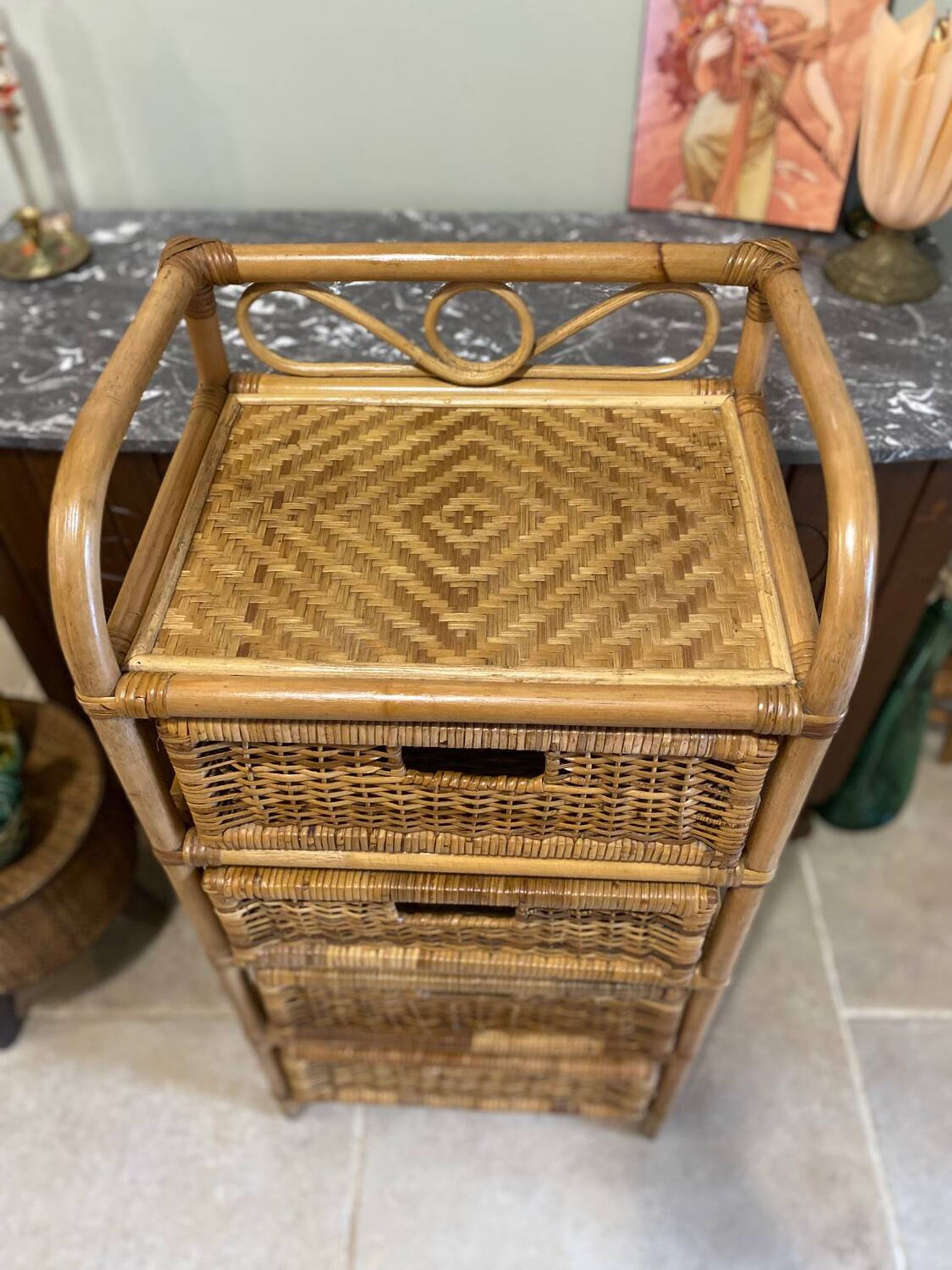 Storage furniture, rattan chest of drawers