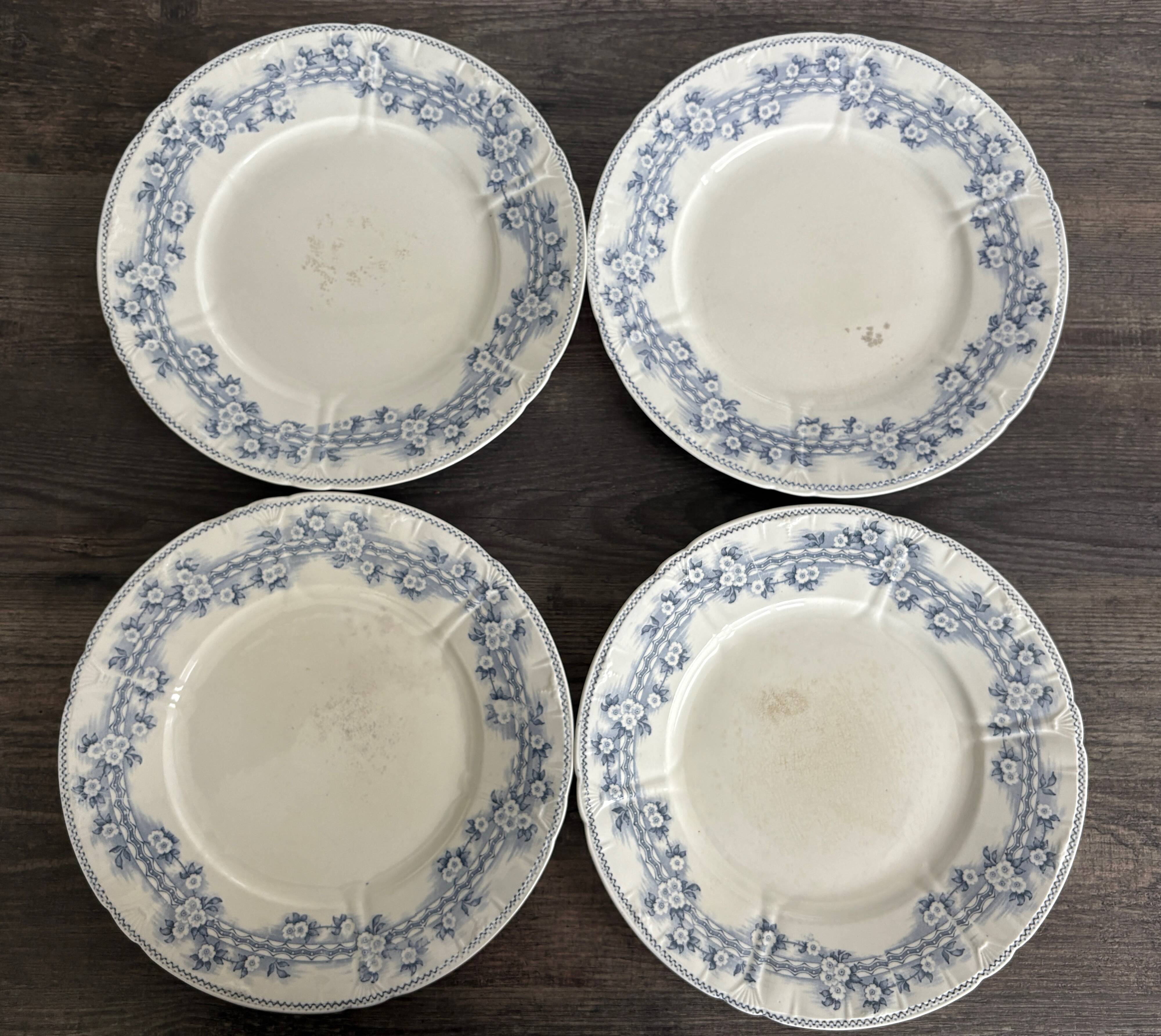 4 antique plates by Franz Anton Mehlem "Anita", antique porcelain