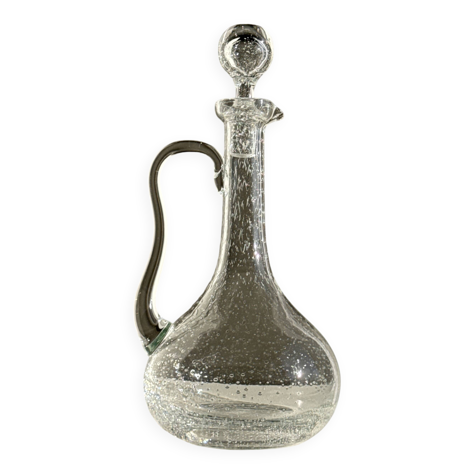 Large transparent glass carafe with a Biot stopper H32 D14.5