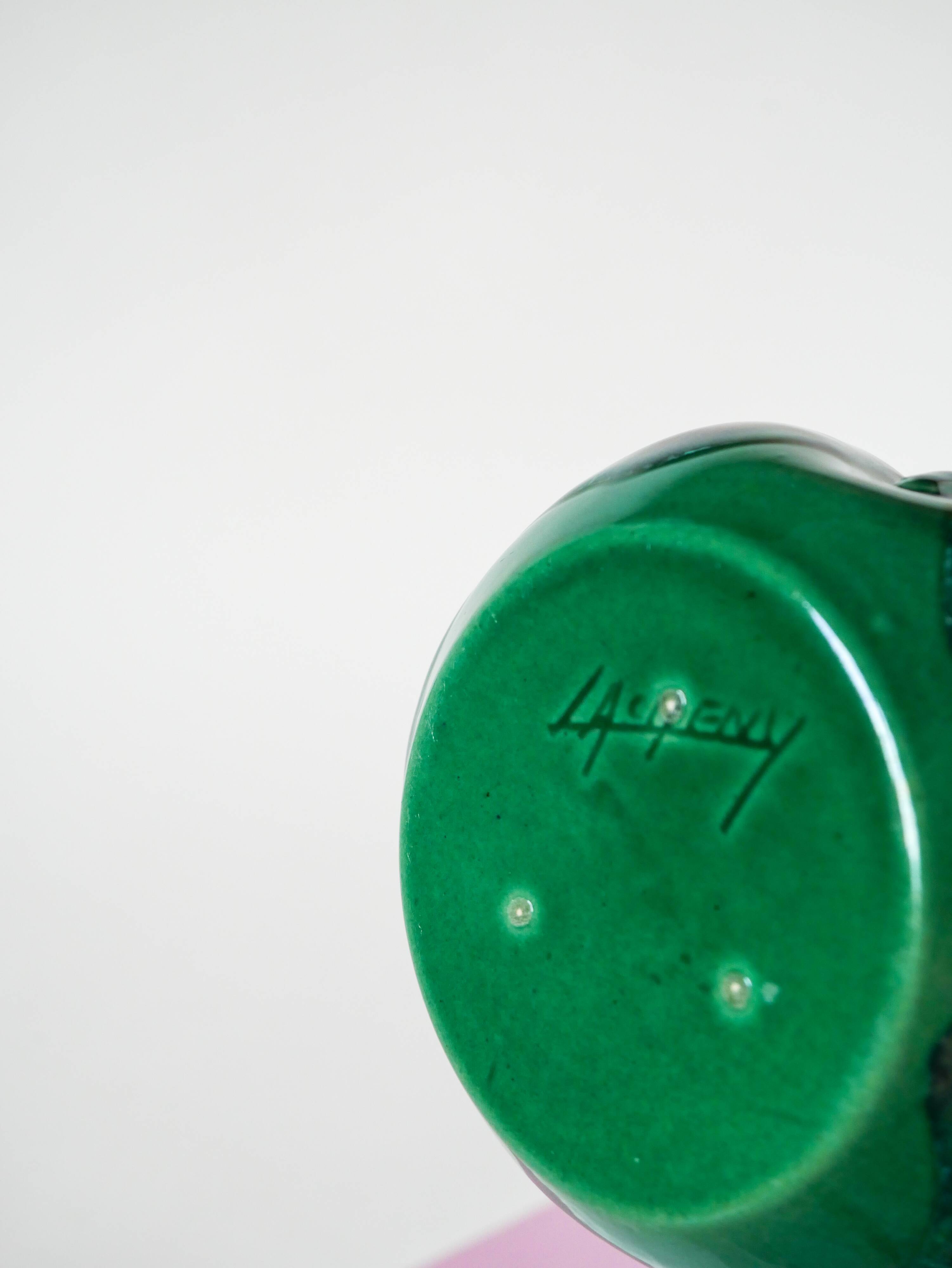 Green ceramic pocket tray, signed, 1970