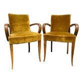 Pair of fabric bridge armchairs mid-century 1950 no club chesterfield