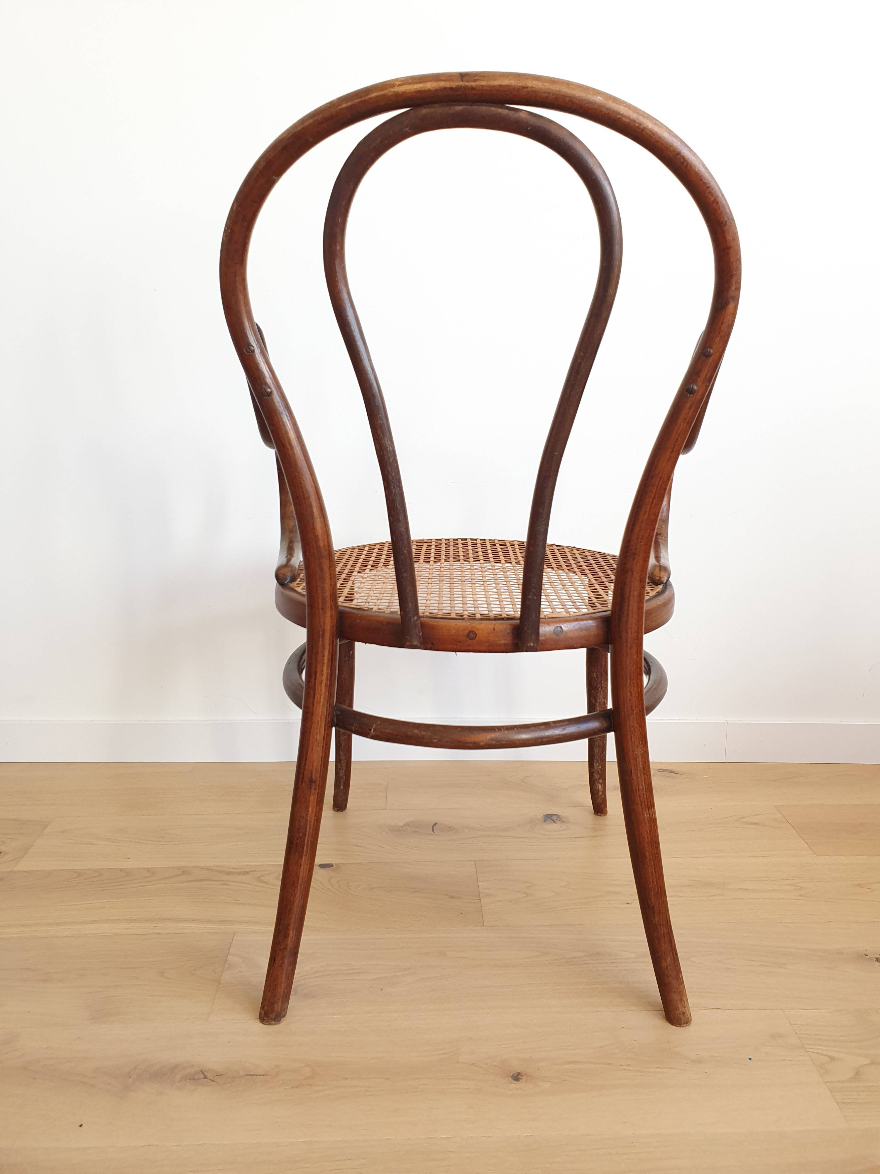 Thonet armchair in curved wood and canework