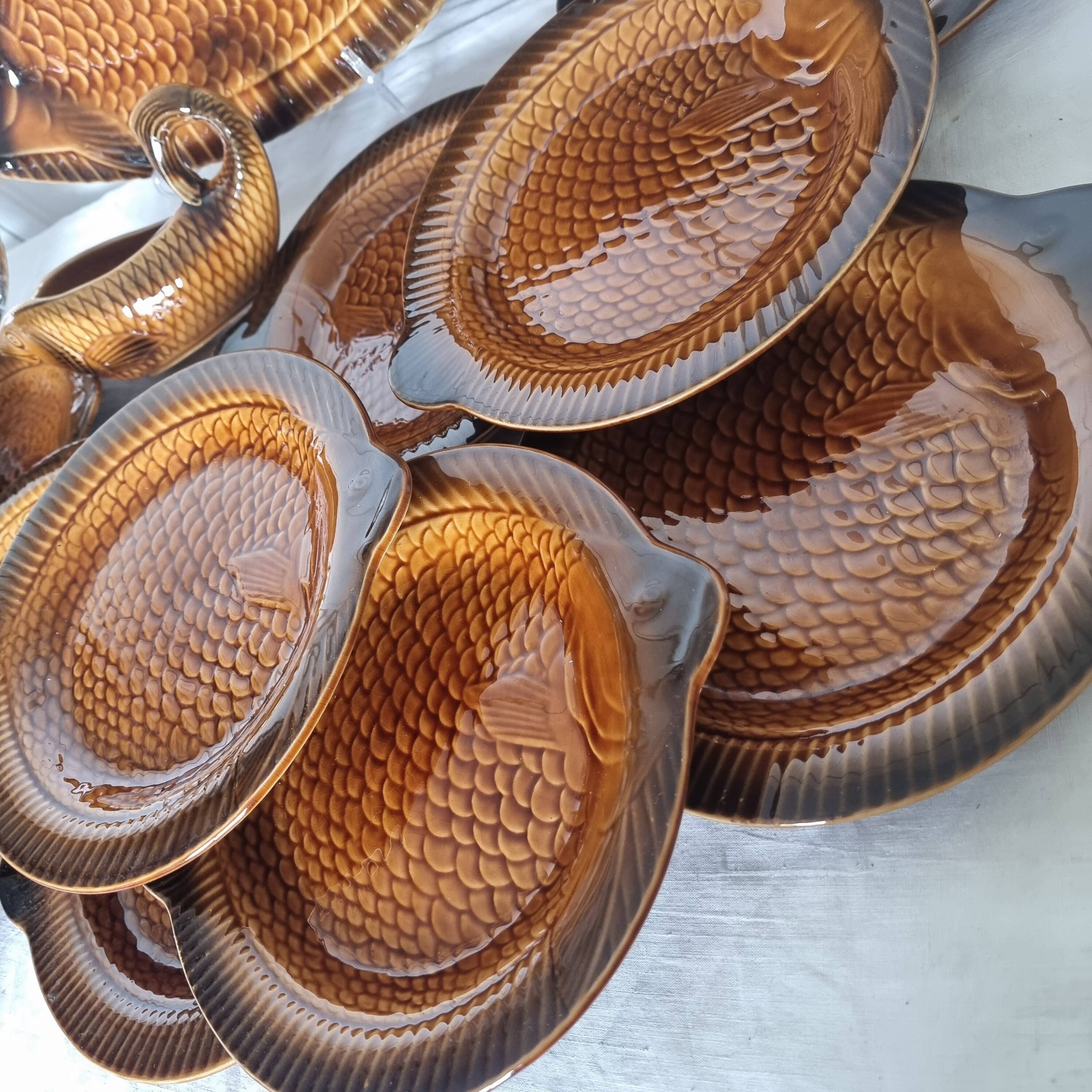 French ceramic dinnerware and plates set sarraguemines 1970s