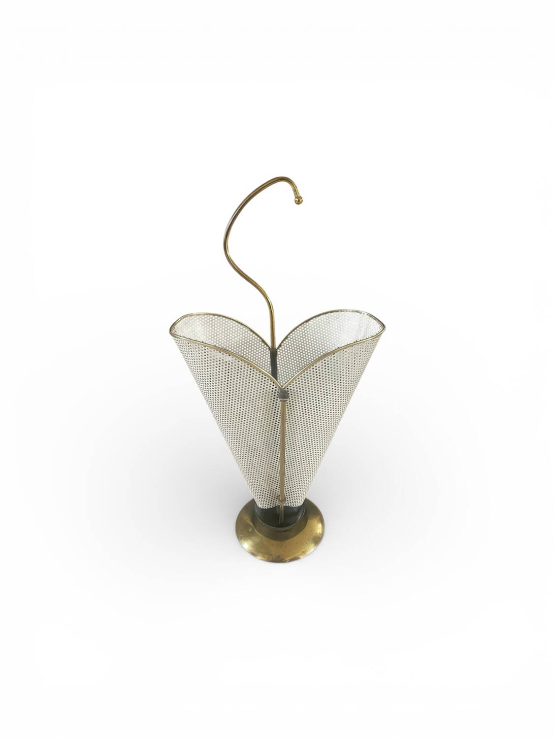Metal umbrella stand with rigitulle and brass from the 1950s.