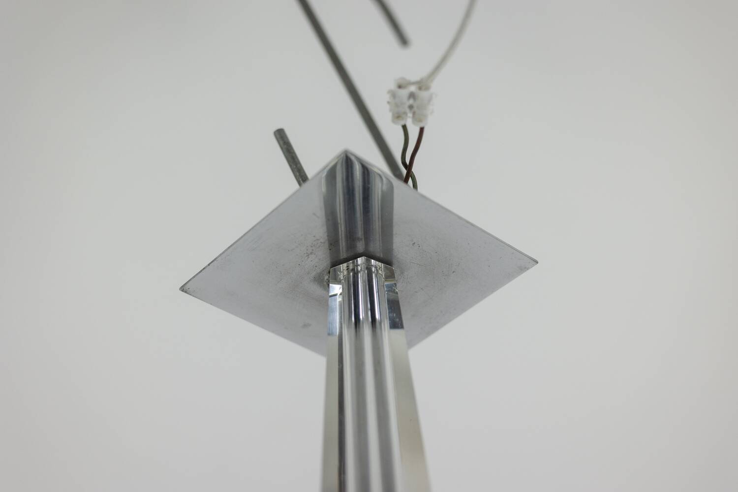 Jacques Adnet. Modernist chandelier in chromed metal. Circa 1940.