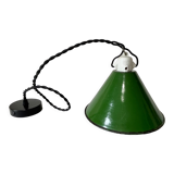 Industrial suspension conical metal green enamelled tole vintage