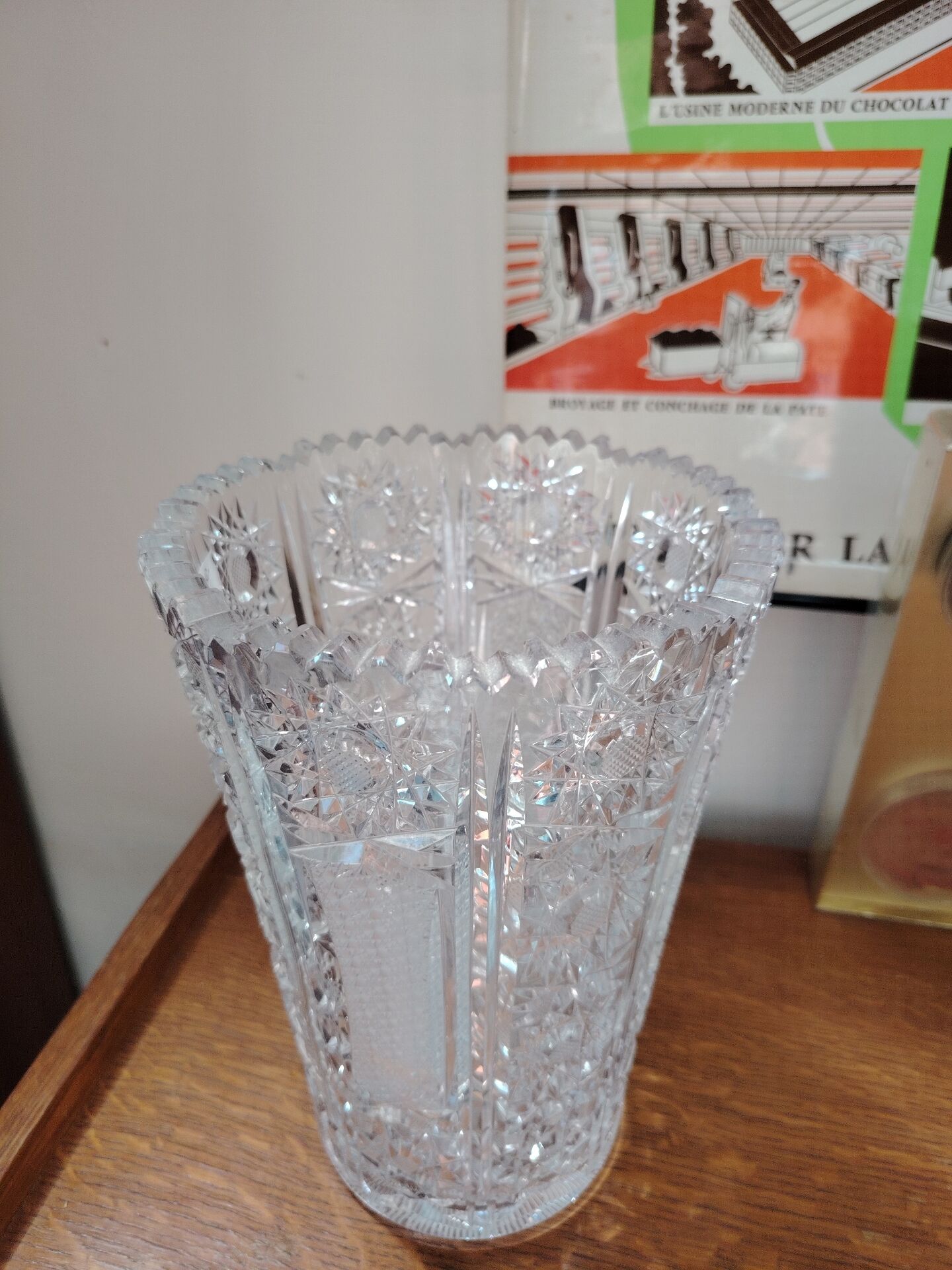 Vintage geometric cut crystal vase - 1970