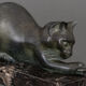 Art deco cat in regule by m. font green patina 1930 marble base