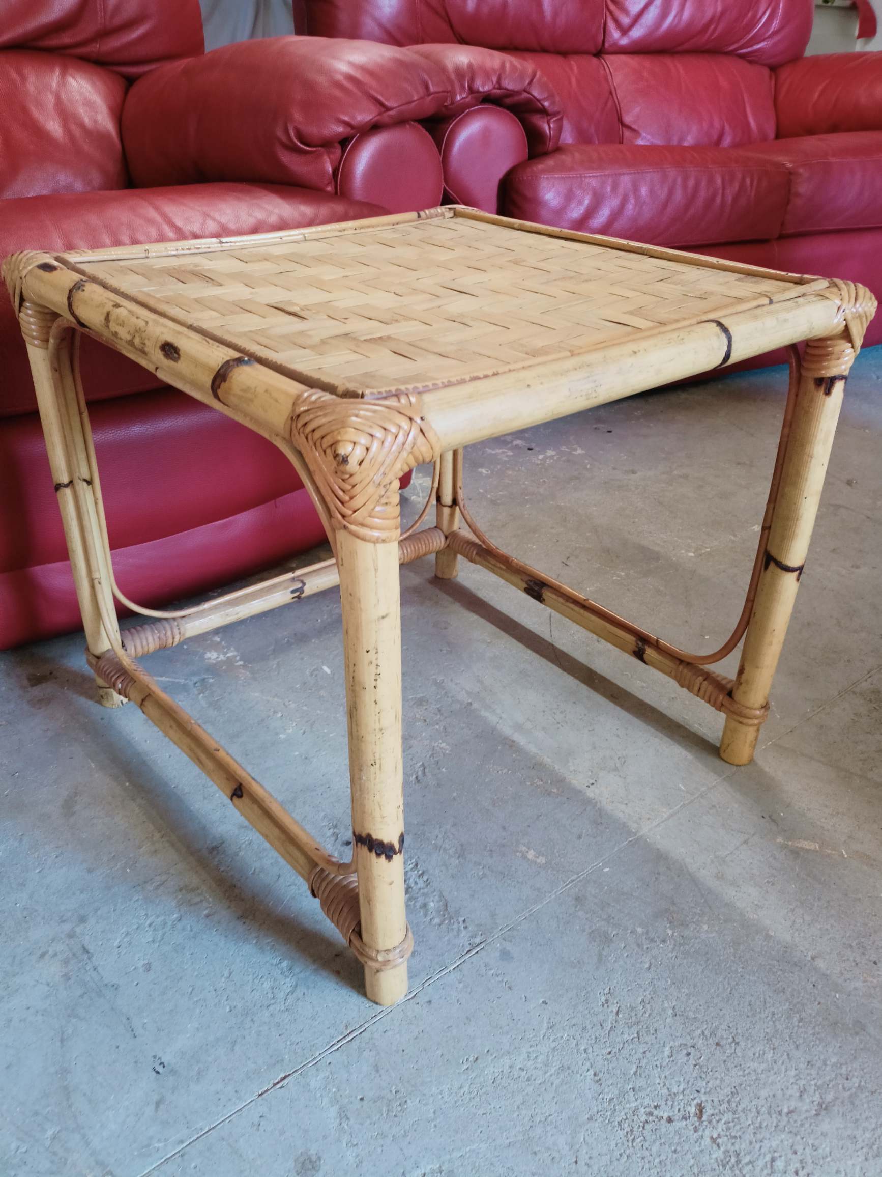 Small square bamboo side table - vintage