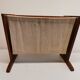 Magazine rack in teak wood with sand-coloured canvas, Danish and from the 1970s.