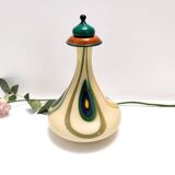 Beige Encased and Hand-blown Glass Decanter Bottle, Italy