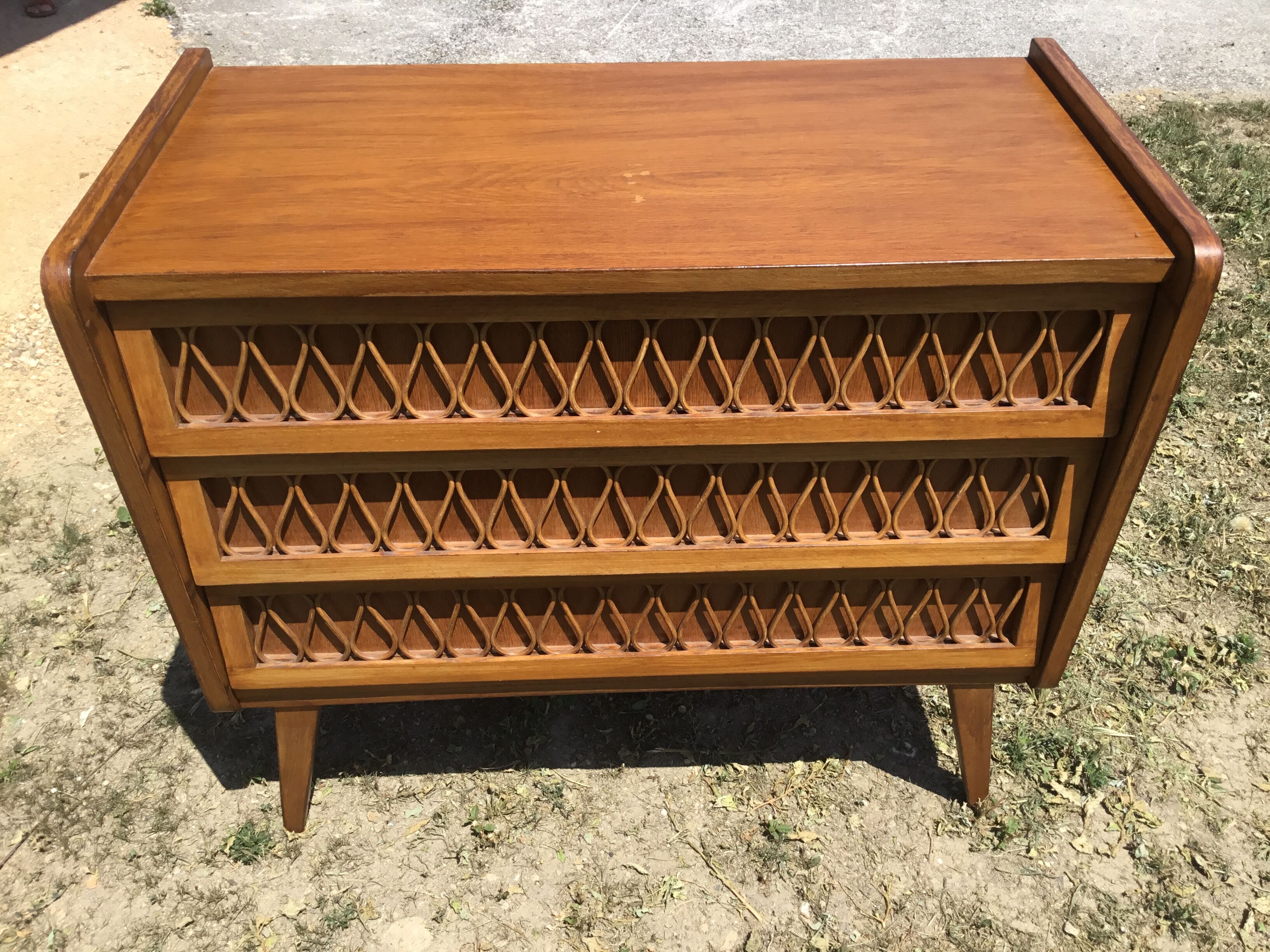 Vintage wood and rattan chest of drawers