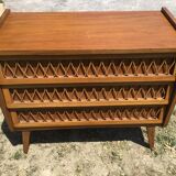 Vintage wood and rattan chest of drawers