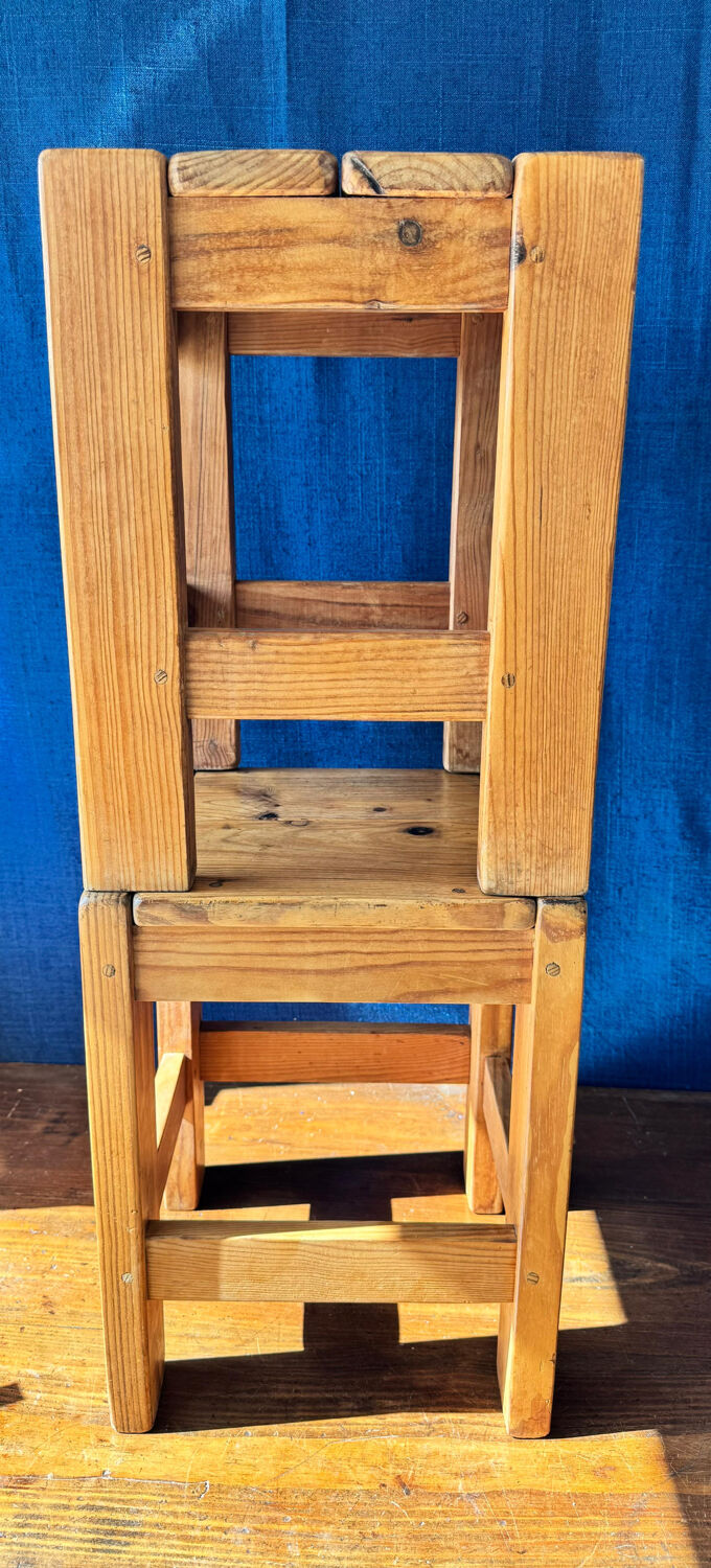 Pair of vintage larch stools, 1960s/70s