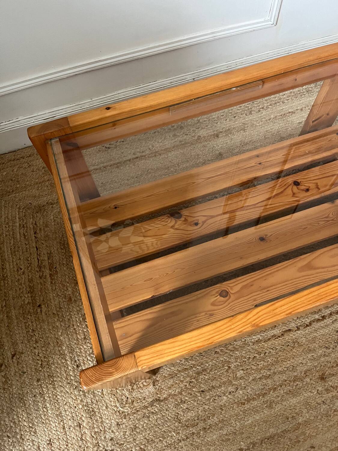 Vintage pine and glass coffee table